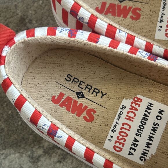 Sperry x Jaws Shoes Womens 6 Crest Vibe Red White Striped Slip On Sneakers - Picture 4 of 10